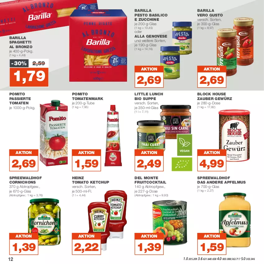 Aktueller Prospekt Real - von 05.06 bis 10.06.2023 - strona 12 - produkty: apfel, apfelmus, barilla, basilico, bio, cocktail, genovese, gewürz, heinz, ketchup, monte, pesto, pomito, spaghetti, spreewaldhof, suppe, Ti, tomate, tomaten, tomatenmark, tomato ketchup