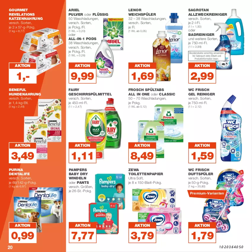 Aktueller Prospekt Real - von 05.06 bis 10.06.2023 - strona 20 - produkty: allzweckreiniger, ariel, Bad, fairy, Frosch, geschirr, geschirrspülmittel, hundenahrung, katzennahrung, lenor, lenor weichspüler, pampers, pampers baby dry, Pants, papier, Pods, purina, reiniger, Ria, sagrotan, spülmittel, Ti, toilettenpapier, wc frisch, weck, weichspüler, windeln, windeln oder pants, zewa