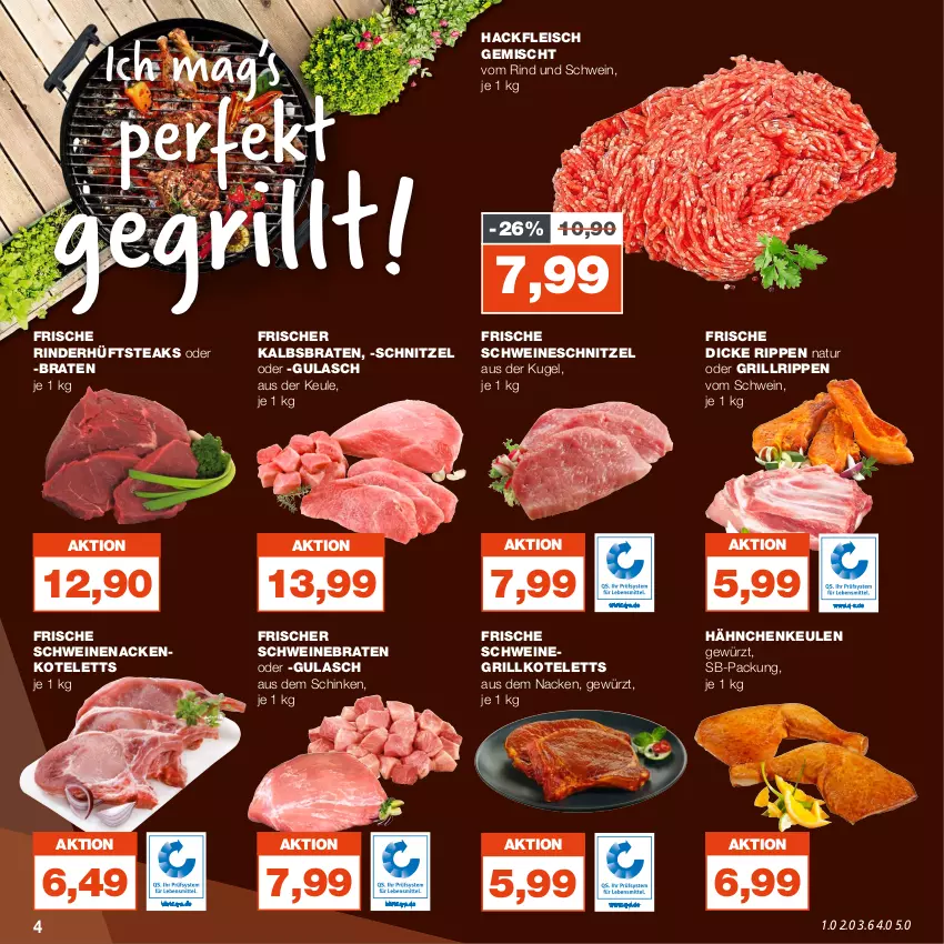 Aktueller Prospekt Real - von 05.06 bis 10.06.2023 - strona 4 - produkty: braten, eis, fleisch, gewürz, grill, grillkotelett, grillkoteletts, grillrippe, gulasch, hackfleisch, hackfleisch gemischt, hüftsteak, hüftsteaks, kotelett, Kugel, nackenkoteletts, natur, rind, rinder, Rippen, schinken, schnitzel, schwein, schweine, schweinebraten, schweinenacken, schweineschnitzel, steak, steaks, Ti, wein, weine