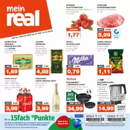 Gazetka promocyjna Real - Gazetka - ważna od 10.06 do 10.06.2023 - strona 1 - produkty: bohne, bohnen, bohnenkaffee, butter, chips, chipsfrisch, coca-cola, cola, edelstahl, erde, freixenet, funny-frisch, gemahlener bohnenkaffee, gin, irische butter, jacobs, jacobs krönung, kaffee, kerrygold, Kocher, LG, milka, milka schokolade, nero, pfanne, pfannen, pfirsich, pfirsiche, plattpfirsiche, Schal, Schale, schoko, schokolade, schwein, schweine, schweinenacken, sekt, Ti, wasser, wasserkocher, wein, weine