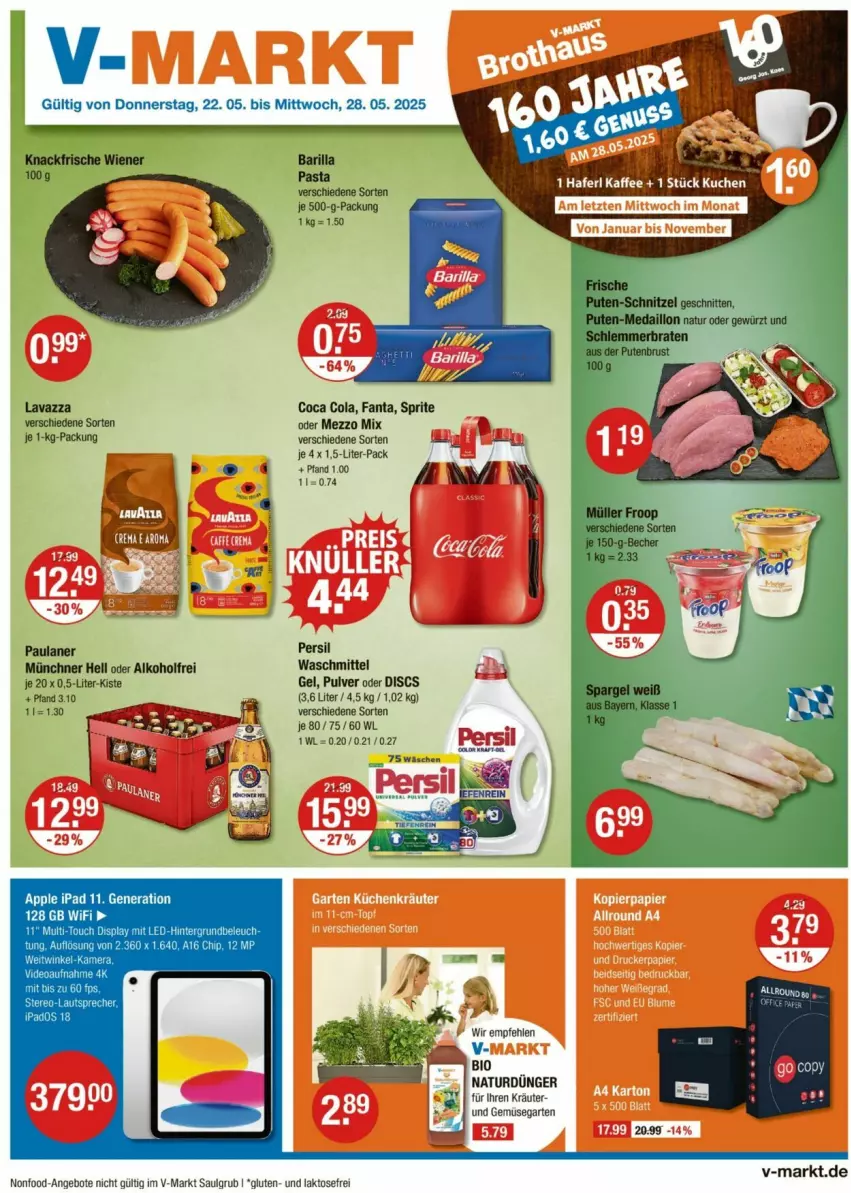 Aktueller Prospekt Vmarkt - Prospekte - von 22.05 bis 28.05.2025 - strona 1 - produkty: alkohol, angebot, angebote, Apple, bio, cola, dünger, fanta, Garten, ipad, kräuter, lavazza, LG, Mezzo Mix, natur, persil, persil waschmittel, sprite, Ti, und gemüse, waschmittel