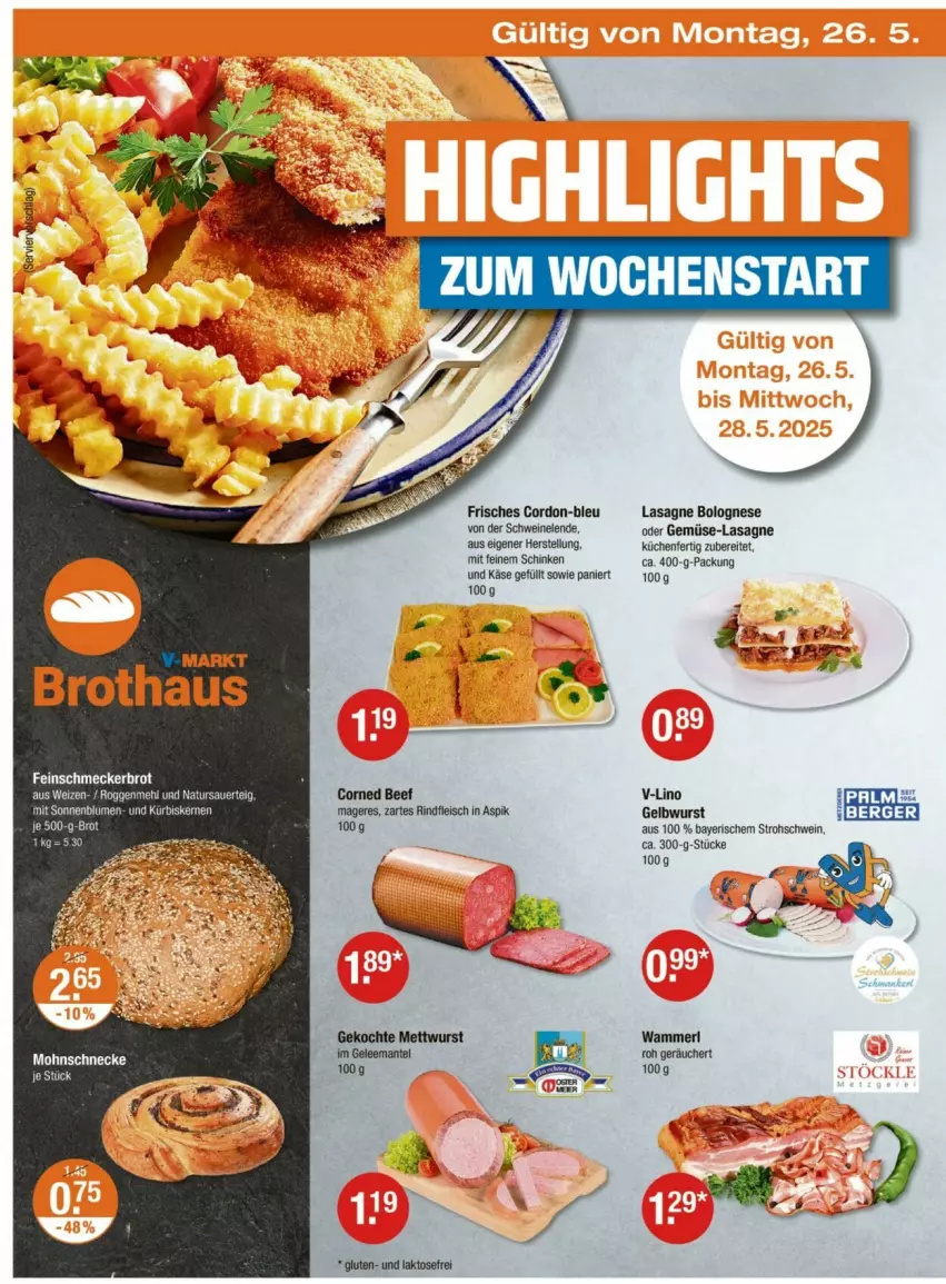 Aktueller Prospekt Vmarkt - Prospekte - von 22.05 bis 28.05.2025 - strona 22 - produkty: auer, bolognese, brot, eis, feinschmecker, fleisch, Käse, küche, Küchen, lasagne, mehl, merl, natur, rind, rindfleisch, schinken, schwein, schweine, Ti, wein, weine, wurst