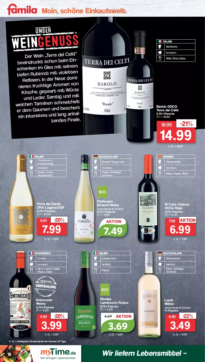 Aktueller Prospekt Famila - Prospekte - von 05.09 bis 10.09.2022 - strona 18 - produkty: auer, Barolo, bio, bioland, burgunder, chardonnay, cuvée, eis, fisch, flasche, frucht, Geflügel, grauer burgunder, Heu, Käse, kirsch, kirsche, Lambrusco, lamm, lebensmittel, LG, nuss, pasta, perla, reis, Ria, rind, rioja, Rubin, salat, schwein, snack, tempranillo, Ti, Vegeta, wein, weine, Wild, ZTE