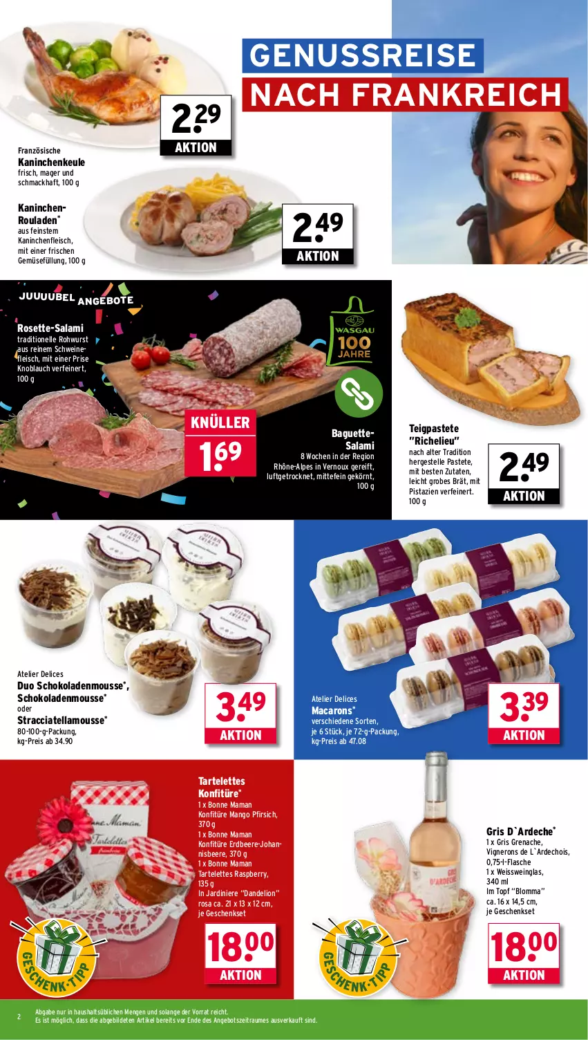 Aktueller Prospekt Wasgau - von 01.09 bis 06.09.2025 - strona 2 - produkty: ACC, angebot, angebote, baguette, baguettes, beere, bonne maman, delice, eis, elle, erdbeere, flasche, fleisch, geschenkset, johannisbeere, Kaninchenfleisch, Kaninchenkeule, knoblauch, konfitüre, lion, mac, Macarons, mam, mango, mit pistazien, mousse, nero, nuss, pastete, pfirsich, pistazien, raspberry, reis, Rohwurst, rouladen, salami, schoko, schokolade, schokoladen, schwein, schweine, schweinefleisch, Tartelettes, tesa, Ti, topf, wein, weine, wurst