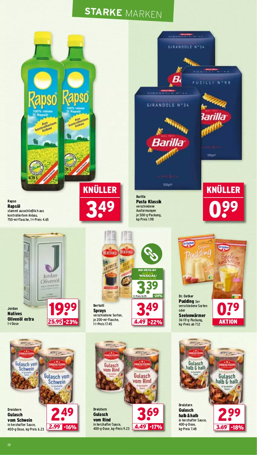Aktueller Prospekt Wasgau - von 01.09 bis 06.09.2025 - strona 20 - produkty: barilla, Bau, bertolli, Dr. Oetker, dreistern, eis, flasche, gulasch, Jordan, natives olivenöl, olive, oliven, olivenöl, olivenöl extra, pasta, pudding, rapso, rapsöl, reis, rind, sauce, schwein, Ti, trolli, wein