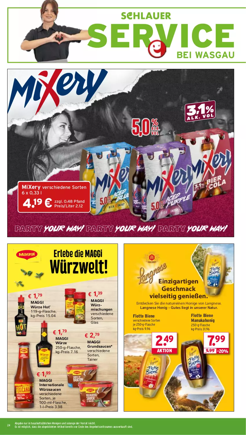 Aktueller Prospekt Wasgau - von 01.09 bis 06.09.2025 - strona 24 - produkty: angebot, decke, eis, flasche, honig, je 500-ml-flasche, langnese, mac, maggi, maggi würze, Mixer, mixery, natur, nuk, reis, sauce, saucen, Ti, würzsauce, würzsaucen