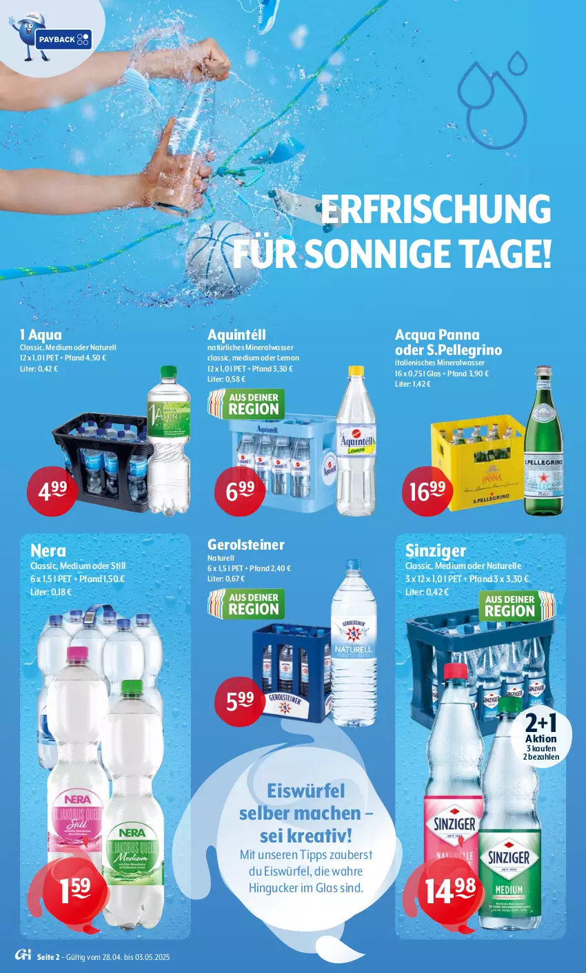 Aktueller Prospekt Getraenke Hoffmann - Prospekte - von 28.04 bis 03.05.2025 - strona 2 - produkty: Alwa, aqua, eis, eiswürfel, elle, gerolsteine, gerolsteiner, mac, mineralwasser, Mineralwasser Classic, natur, natürliches mineralwasser, rel, steiner, Ti, wasser, würfel