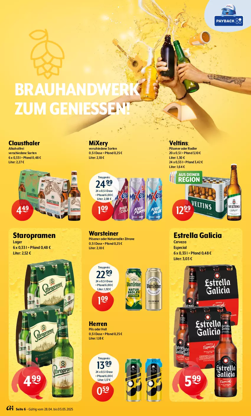 Aktueller Prospekt Getraenke Hoffmann - Prospekte - von 28.04 bis 03.05.2025 - strona 6 - produkty: alkohol, aust, clausthaler, eis, Mixer, mixery, natur, oder radler, pils, pilsener, radler, reis, rel, Staropramen, steiner, Ti, veltins, veltins pilsener, warsteiner, zitrone
