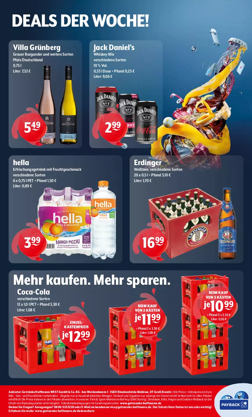 Aktueller Prospekt Getraenke Hoffmann - Prospekte - von 28.04 bis 03.05.2025 - strona 8 - produkty: abholpreise, auer, bier, burgunder, coca-cola, cola, eis, erdinger, erfrischungsgetränk, frucht, getränk, getränke, gewinnspiel, grauer burgunder, hella, jack daniel, Jack Daniel’s, mac, mit frucht, payback, reis, Spiele, Ti, whiskey