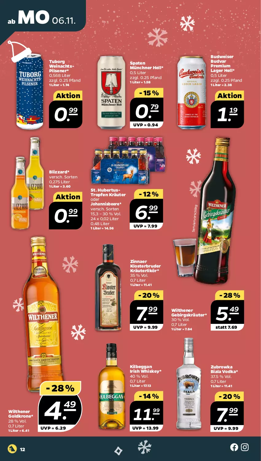 Aktueller Prospekt Netto - Woche 45 - von 06.11 bis 11.11.2023 - strona 12 - produkty: beere, Blizzard, budweiser, eis, goldkrone, irish whiskey, johannisbeere, kilbeggan, kräuter, kräuterlikör, krone, likör, pils, pilsener, Spaten, Ti, vodka, wein, whiskey, wilthener, Wilthener Goldkrone