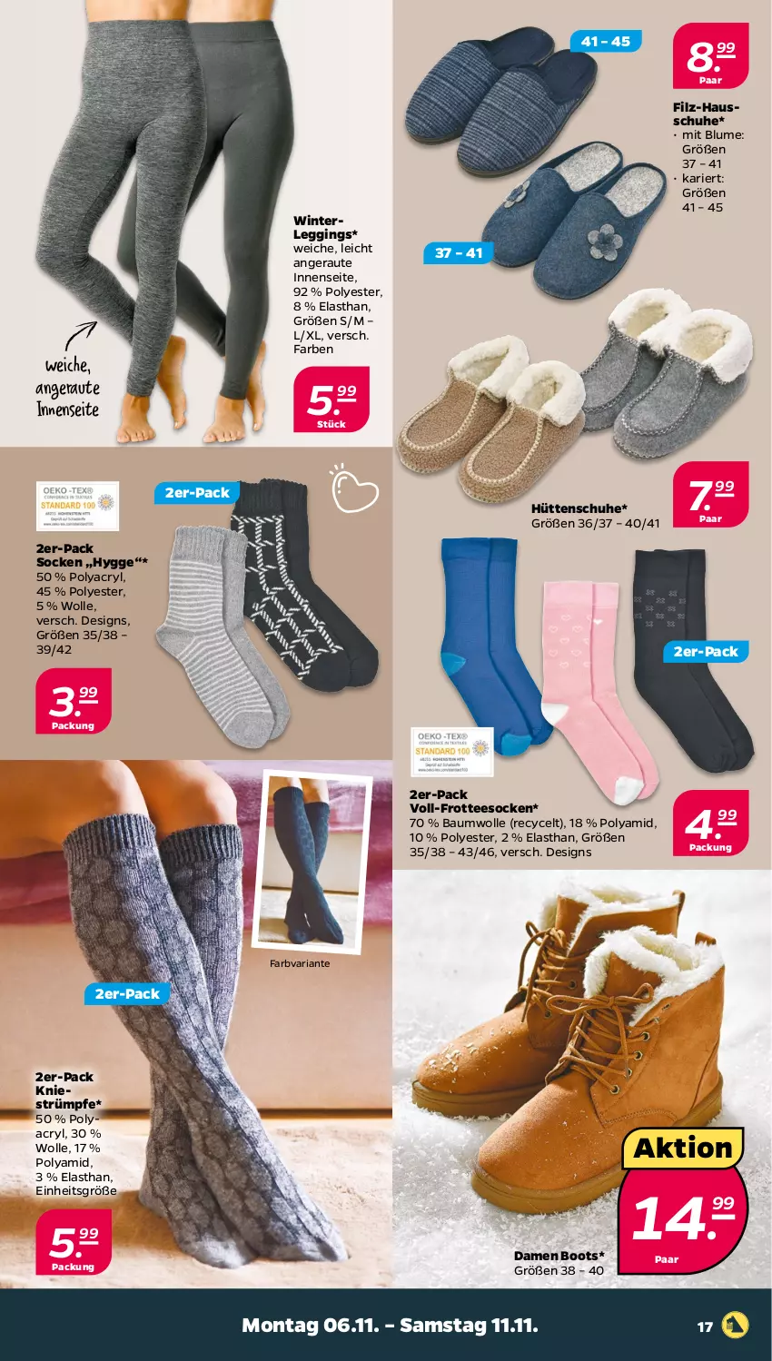 Aktueller Prospekt Netto - Woche 45 - von 06.11 bis 11.11.2023 - strona 17 - produkty: Bau, baumwolle, blume, gin, Hausschuhe, leggings, Ria, schuhe, socken, strümpfe, tee, Ti, wolle