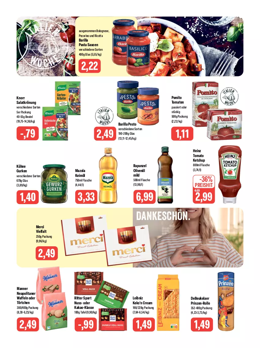 Aktueller Prospekt Feneberg - Prospekte - von 17.08 bis 19.08.2023 - strona 9 - produkty: barilla, beutel, bolognese, debeukelaer, eis, flasche, gurke, gurken, heinz, kakao, keimöl, keks, ketchup, knorr, Kühne, leibniz, Manner, mazola, merci, nuss, olive, oliven, olivenöl, pasta, Pasta Sauce, Pecorino, pesto, pomito, reis, ricotta, ritter, ritter sport, salat, salatkrönung, sauce, saucen, Sport, tomate, tomaten, tomato ketchup, Törtchen, waffeln