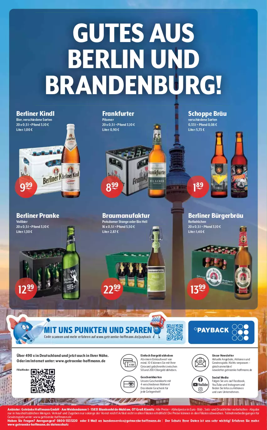 Aktueller Prospekt Getraenke Hoffmann - Prospekte - von 19.09 bis 24.09.2022 - strona 12 - produkty: abholpreise, angebot, angebote, berliner, berliner kindl, bier, bio, eis, elle, Faktu, frankfurter, getränk, getränke, gewinnspiel, LG, payback, pils, pilsener, reis, Spiele, Ti, Yo