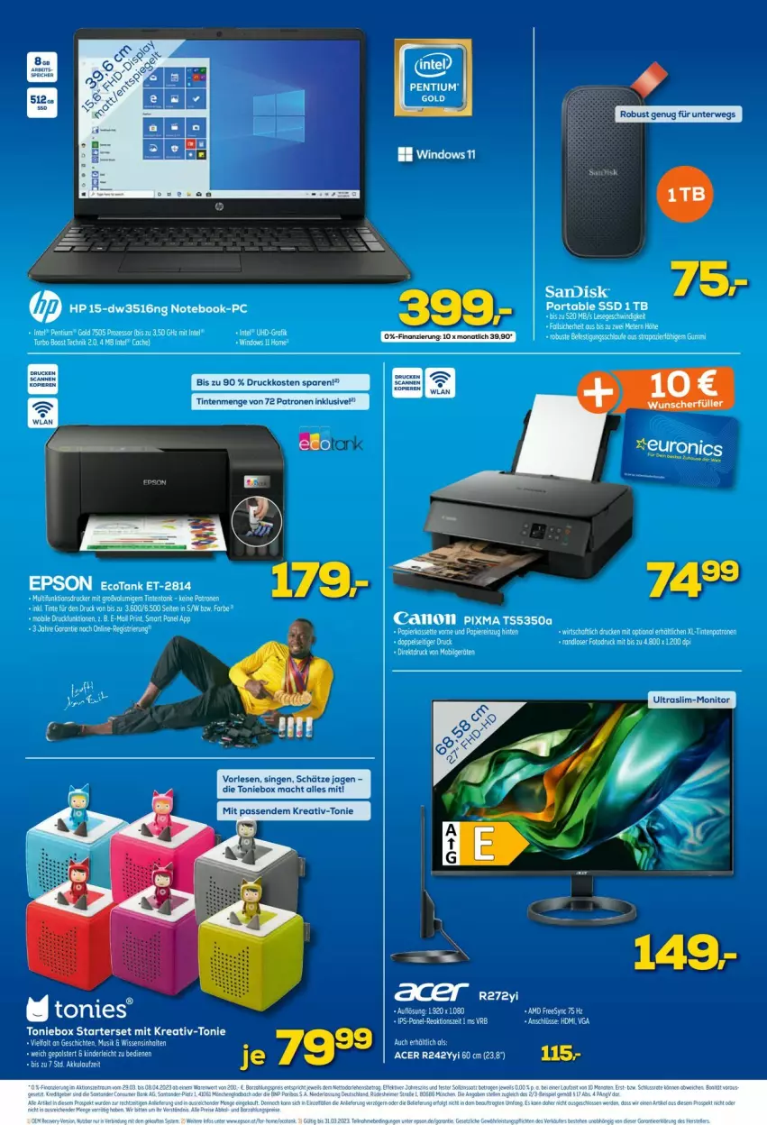 Aktueller Prospekt Euronics - Prospekte - von 29.03 bis 05.04.2023 - strona 5 - produkty: acer, akku, bett, drucker, eis, epson, HP, Intel, LG, mac, notebook, Pentium, ssd, tee, Ti, Toniebox