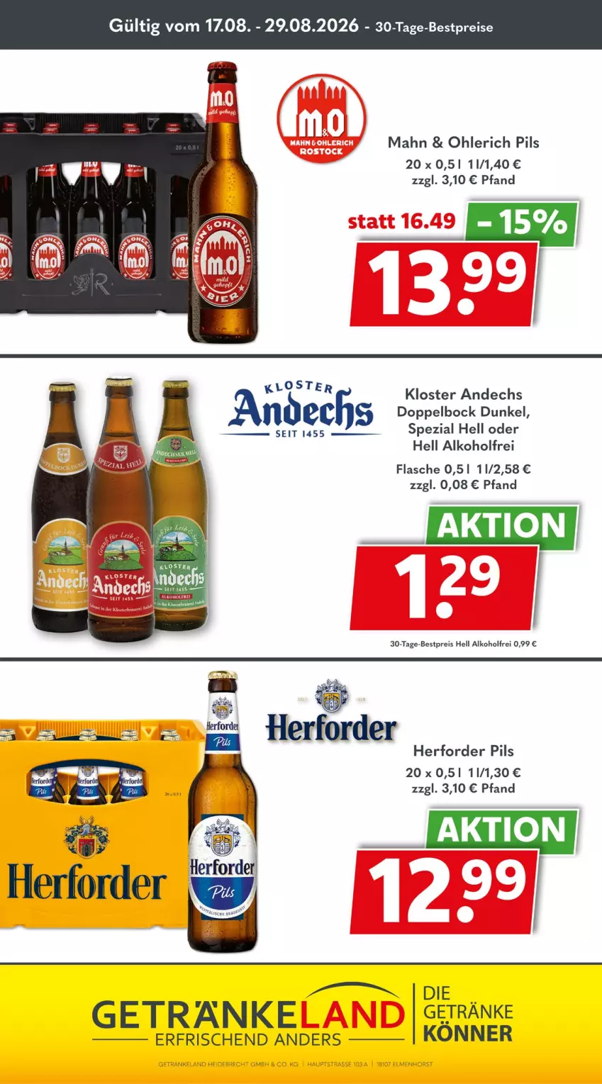 Aktueller Prospekt Getraenkeland - von 17.08 bis 29.08.2026 - strona 10 - produkty: alkohol, bestpreis, bestpreise, eis, flasche, getränk, getränke, Kloster Andechs, pils, reis, Spezi, Ti