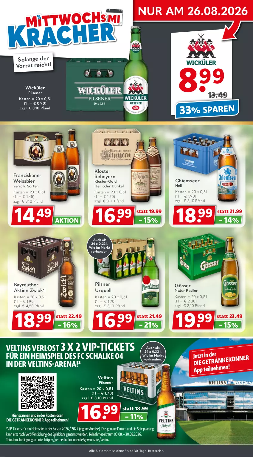 Aktueller Prospekt Getraenkeland - von 17.08 bis 29.08.2026 - strona 3 - produkty: aktionspreis, bestpreis, bestpreise, bier, eis, franziskaner, gösser, natur, natur radler, pils, pilsener, pilsner, pilsner urquell, radler, reis, Ti, veltins, veltins pilsener, weissbier, WICK