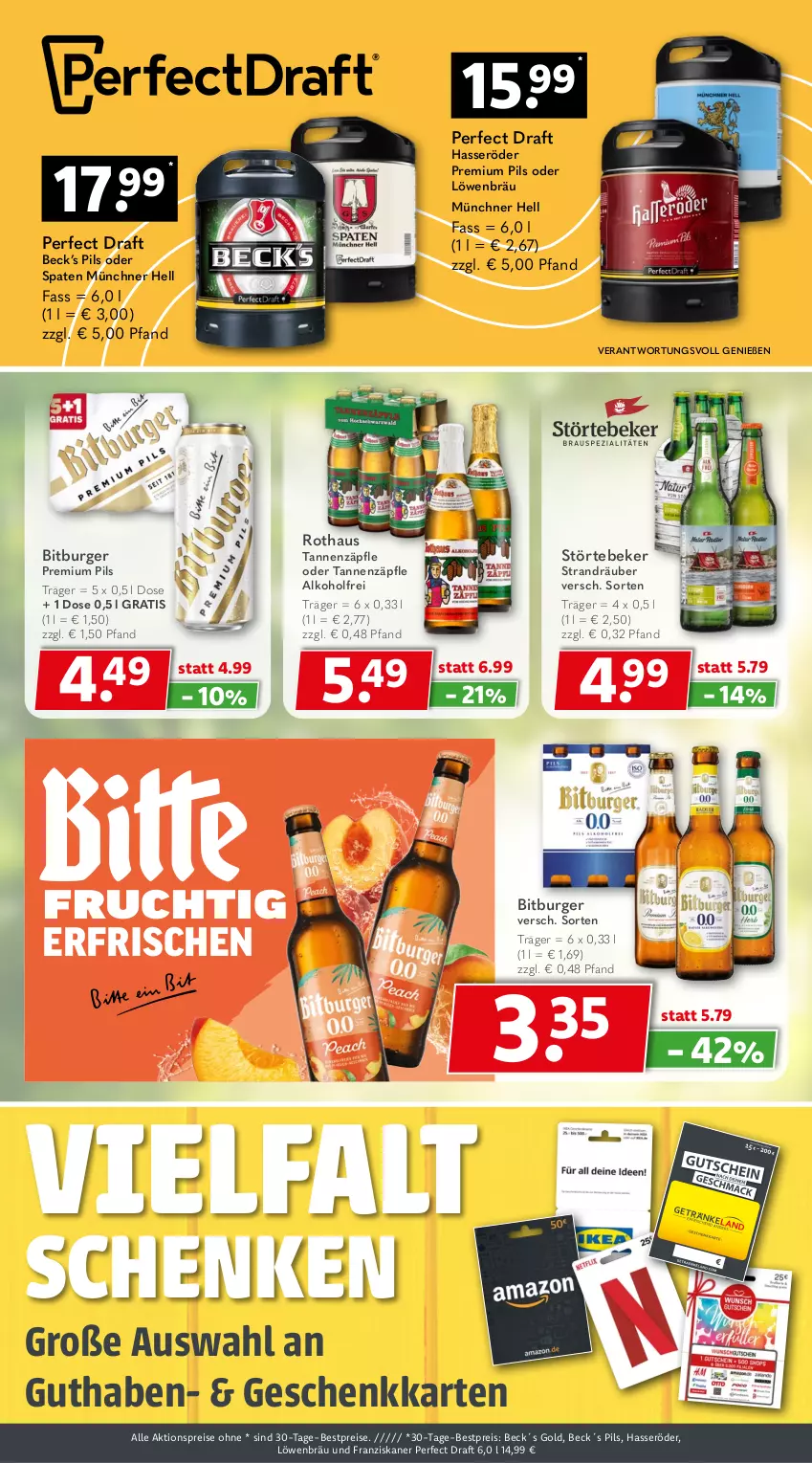 Aktueller Prospekt Getraenkeland - von 17.08 bis 29.08.2026 - strona 4 - produkty: aktionspreis, alkohol, bestpreis, bestpreise, bitburger, burger, eis, franziskaner, frucht, hasseröder, pils, premium pils, reis, Spaten, störtebeker, Ti