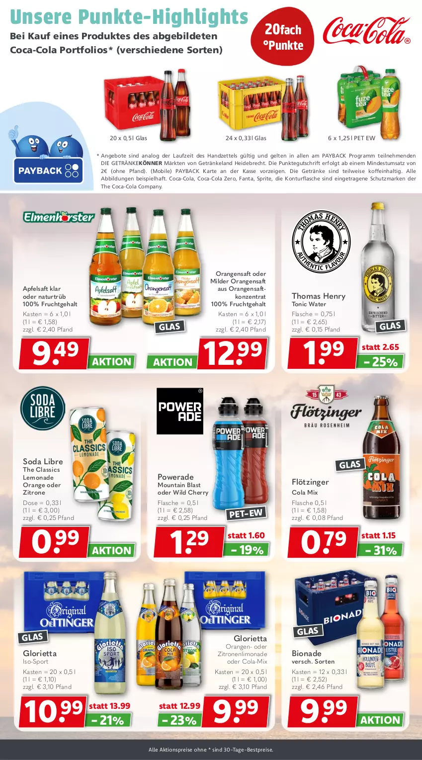 Aktueller Prospekt Getraenkeland - von 17.08 bis 29.08.2026 - strona 7 - produkty: aktionspreis, angebot, angebote, apfel, apfelsaft, bestpreis, bestpreise, bio, bionade, coca-cola, cola, eis, Elan, fanta, flasche, frucht, getränk, getränke, lemonade, LG, limo, limonade, natur, orange, orangen, orangensaft, payback, reis, saft, Soda, Sport, sprite, thomas henry, Ti, tonic, tonic water, Wild, zitrone, zitronen
