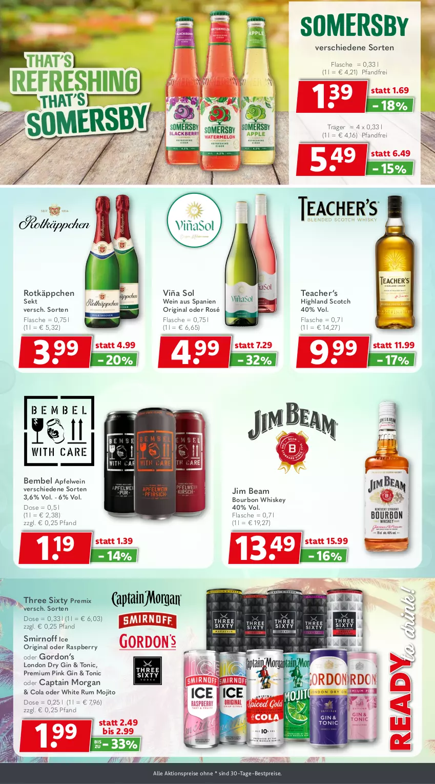 Aktueller Prospekt Getraenkeland - von 17.08 bis 29.08.2026 - strona 8 - produkty: aktionspreis, apfel, apfelwein, bestpreis, bestpreise, bourbon, bourbon whiskey, Cap, captain morgan, cola, drink, dry gin, eis, flasche, gin, gordon, jim beam, london dry, london dry gin, mojito, raspberry, reis, rotkäppchen, rum, scotch, sekt, smirnoff, Three Sixty, Ti, tonic, wein, whiskey, white rum
