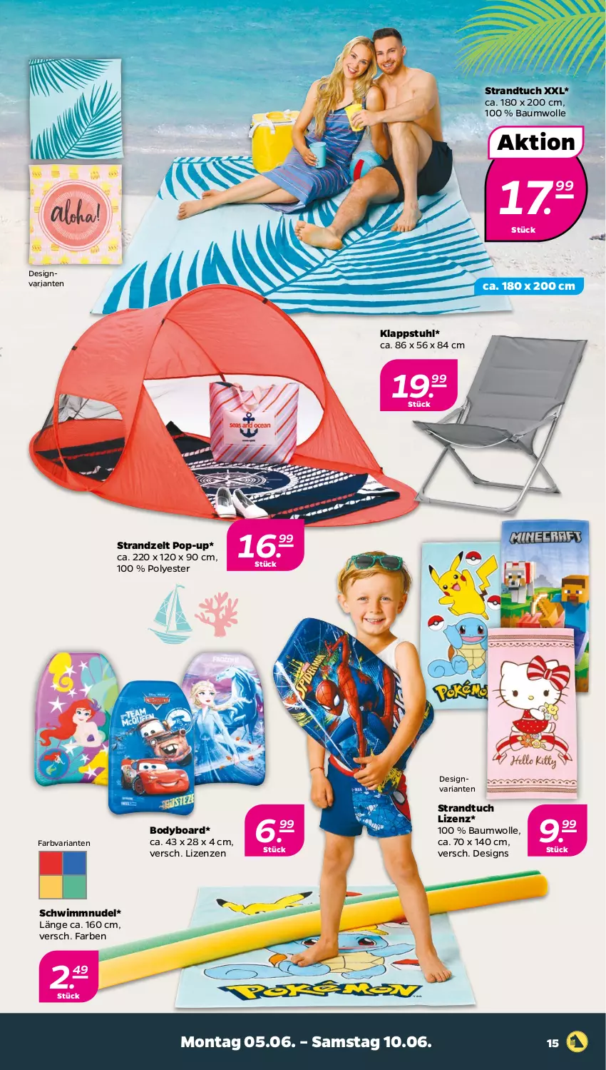 Aktueller Prospekt Netto - Woche 23 - von 05.06 bis 10.06.2023 - strona 15 - produkty: Bau, baumwolle, body, klappstuhl, nudel, Ria, Schwimmnudel, strandtuch, stuhl, Ti, tuc, wolle, Zelt