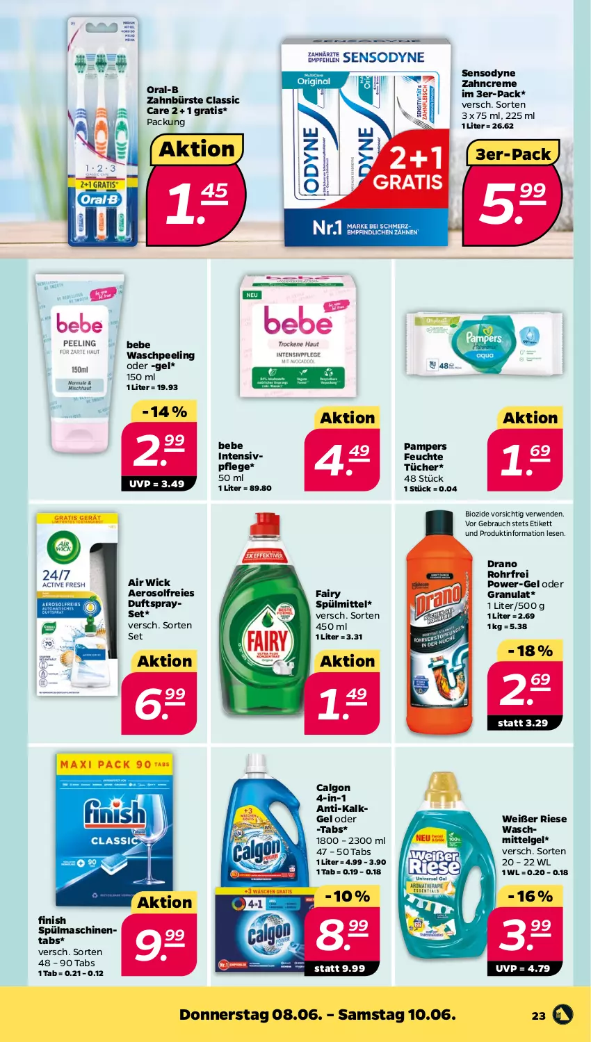 Aktueller Prospekt Netto - Woche 23 - von 05.06 bis 10.06.2023 - strona 23 - produkty: Air Wick, Bebe, bio, bürste, calgon, creme, Duftspray, fairy, feuchte tücher, Finish, HP, LG, oral-b, pampers, Peeling, power-gel, Rauch, rwe, sensodyne, spülmaschinen, spülmaschinentabs, spülmittel, Ti, tücher, waschmittel, WICK, zahnbürste, zahncreme