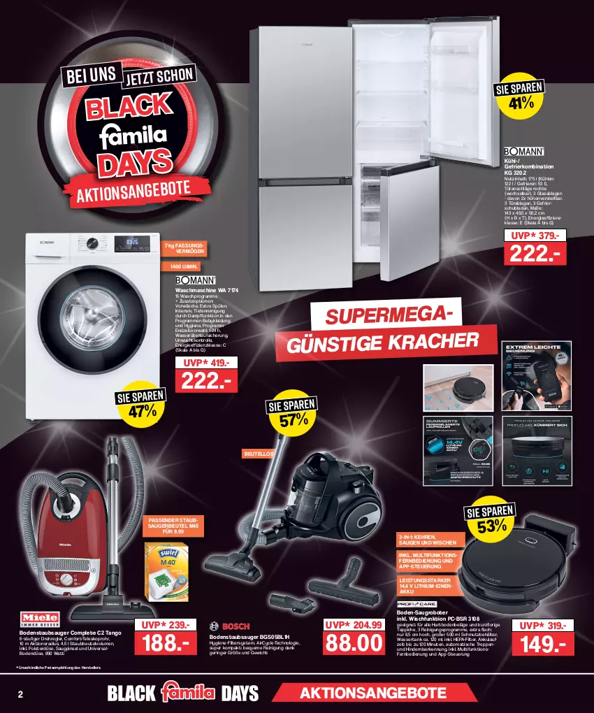 Aktueller Prospekt Famila - Prospekte - von 30.10 bis 04.11.2023 - strona 2 - produkty: akku, angebot, angebote, auto, Behälter, beutel, bodenstaubsauger, eis, elle, fernbedienung, gefrierkombination, HP, kleid, Kleidung, kracher, lack, Pinsel, Reinigung, reis, ring, Saugroboter, schubladen, Spülen, staubbeutel, staubsauger, staubsaugerbeutel, Teleskop, teller, teppich, teppiche, Ti, tisch, waschmaschine, wasser, wassertank