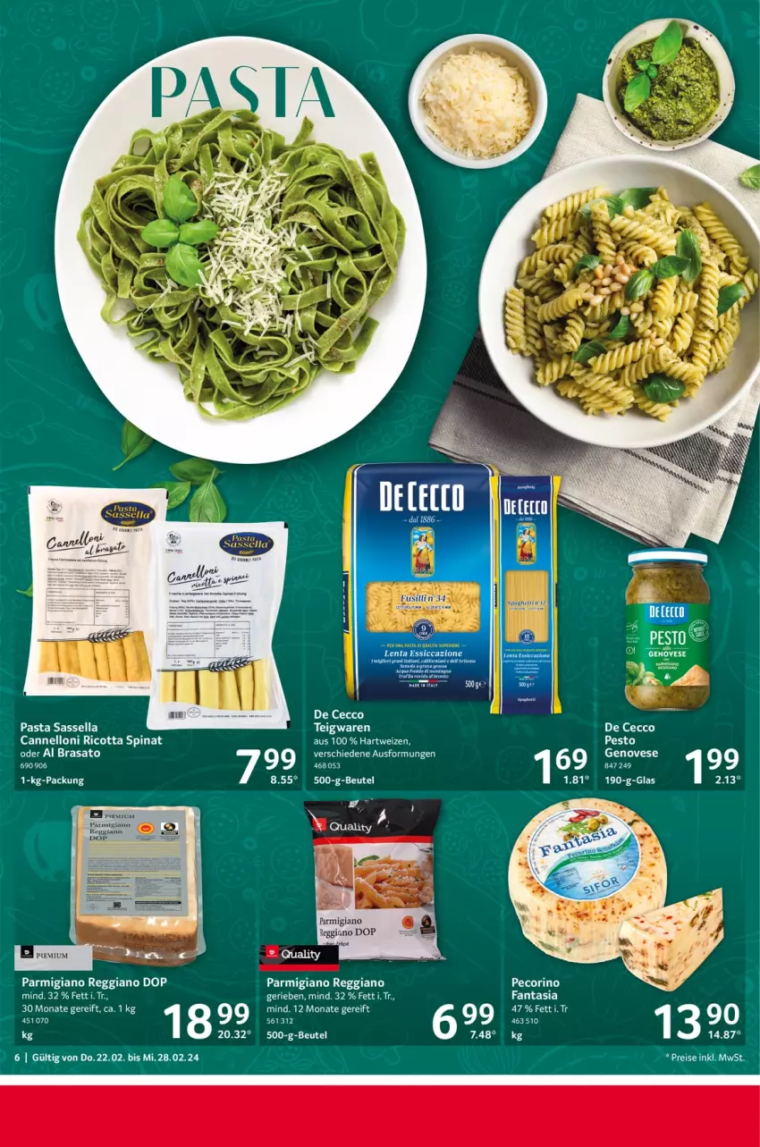 Aktueller Prospekt Selgros - Food - von 22.02 bis 28.02.2024 - strona 6 - produkty: beutel, De Cecco, ecco, eis, elle, genovese, hartweizen, parmigiano, parmigiano reggiano, pasta, pesto, reggiano, reis, ricotta, spinat, tee, teigwaren, Ti