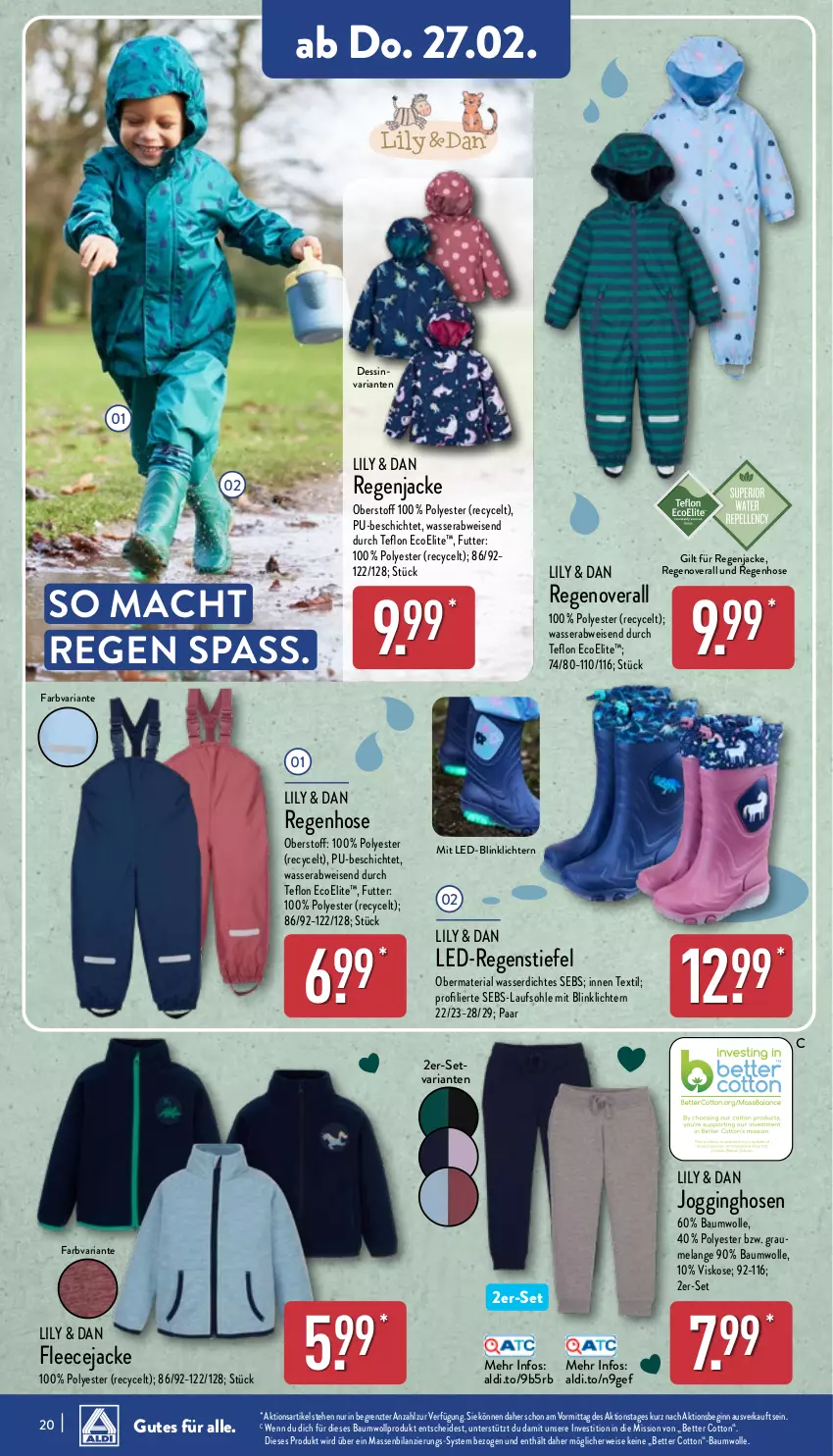 Aktueller Prospekt Aldi Nord - Von Montag - von 24.02 bis 01.03.2025 - strona 20 - produkty: aldi, Bau, baumwolle, bett, eis, Elan, Fleecejacke, gin, hose, hosen, Jacke, Jogginghose, Jogginghosen, mac, Overall, Ria, rwe, Ti, wasser, wolle, ZTE