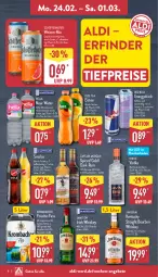 Gazetka promocyjna Aldi Nord - Von Montag - Gazetka - ważna od 01.03 do 01.03.2025 - strona 8 - produkty: aldi, alkohol, Alwa, angebot, angebote, bourbon, bourbon whiskey, Cap, captain morgan, drink, eis, eistee, elle, flasche, frucht, fuze tea, grapefruit, hella, irish whiskey, jameson, jim beam, kentucky straight, krombache, krombacher, mac, mineralwasser, red bull, reis, rum, schöfferhofer, sinalco, tee, teller, Ti, tiefpreis, tuc, vodka, wasser, whiskey, zucker