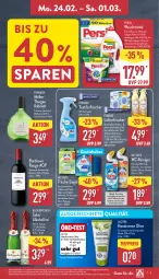 Gazetka promocyjna Aldi Nord - Von Montag - Gazetka - ważna od 01.03 do 01.03.2025 - strona 9 - produkty: alkohol, auto, Bad, bio, creme, eis, elle, ente, erde, febreze, flasche, gin, handcreme, kabinett, kraft, lufterfrischer, Müller, olive, persil, Rauch, reiniger, reis, rotkäppchen, rotwein, rouge, rwe, sekt, teller, Textilerfrischer, Ti, tiefpreis, waschmittel, wc-reiniger, wein, Weißwein, ZTE