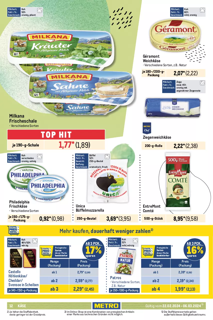 Aktueller Prospekt Metro - Food - NonFood - von 22.02 bis 06.03.2024 - strona 12 - produkty: alpro, auer, Becher, beste butter, beutel, bio, braun, butter, cheddar, comté, Dr. Oetker, eier, eis, flasche, frau antje, frischkäse, frucht, Fruchtquark, géramont, grütze, hafer, höhlenkäse, Käse, kokos, kokosnuss, LG, Löffel, mac, mandel, meggle, Metro, milch, milka, milkana, molkereiprodukte, mozzarella, natur, nuss, patros, philadelphia, preisvorteil, pudding, quark, reis, rel, ring, Schal, Schale, schlagrahm, soya, Ti, tisch, valensina, weichkäse, weihenstephan