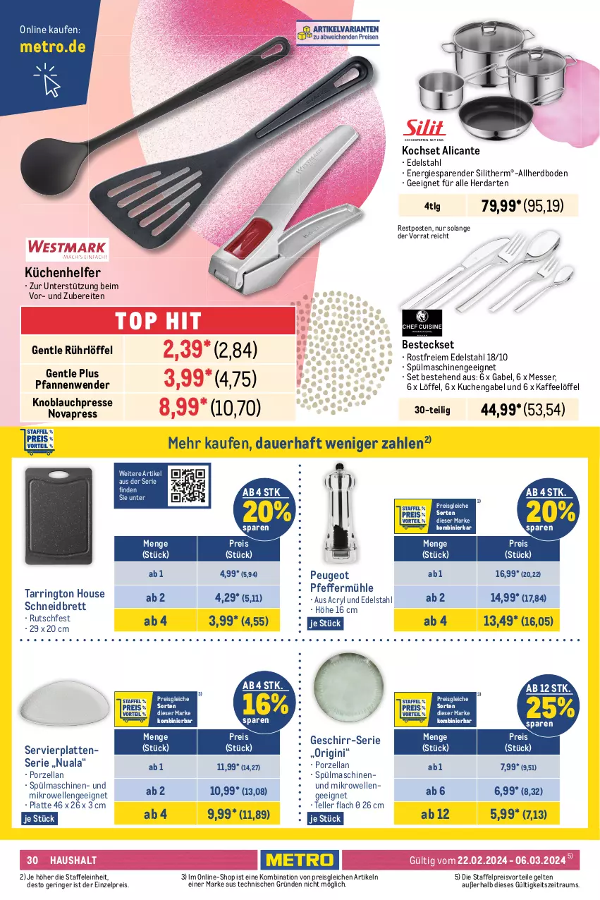 Aktueller Prospekt Metro - Food - NonFood - von 22.02 bis 06.03.2024 - strona 30 - produkty: aluminiumgestell, auer, besteck, besteckset, edelstahl, eis, elle, flasche, gabel, gasgrill, geschirr, gin, grill, grillfläche, grillrost, herdarten, HP, kaffee, klappsessel, knoblauch, Knoblauchpresse, küche, kuchen, Küchen, Küchenhelfer, latte, LG, Löffel, messer, Metro, mikrowelle, Pax, pfanne, pfannen, Pfannenwender, pfeffer, Pfeffermühle, preisvorteil, reis, ring, Servierplatten, sessel, spülmaschinen, stapelstuhl, stuhl, tarrington house, teller, Ti, tisch, tischplatte