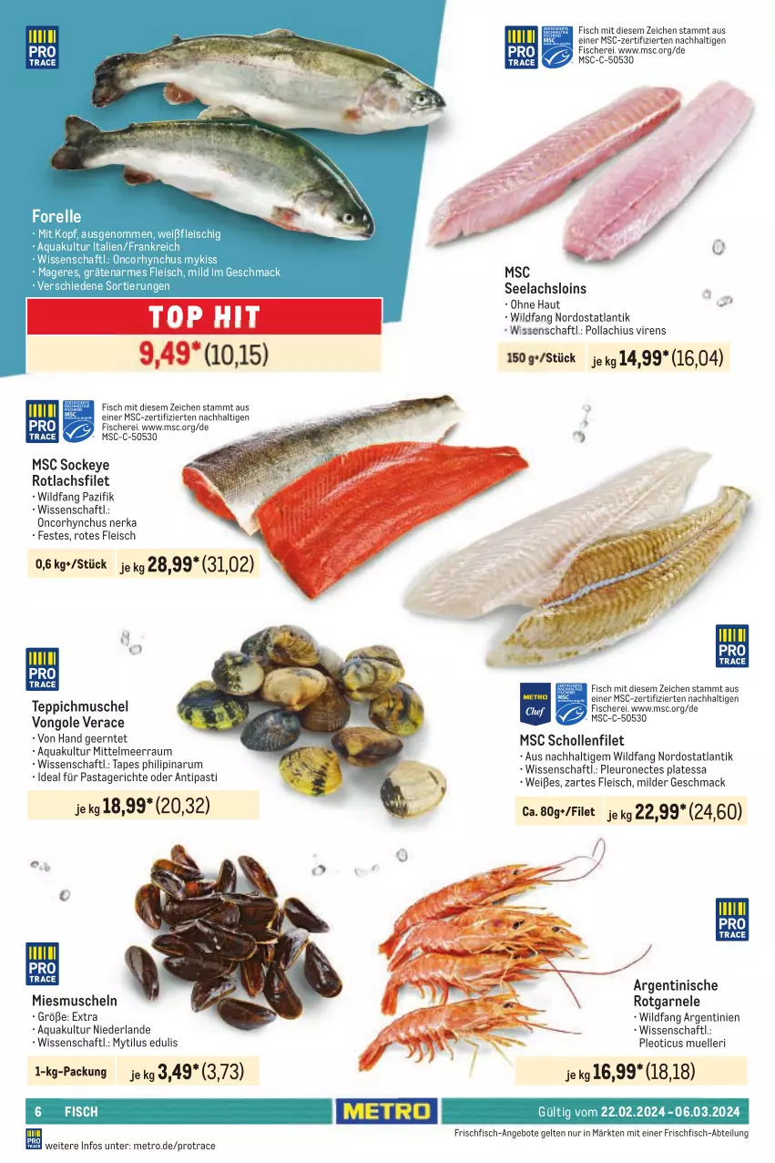 Aktueller Prospekt Metro - Food - NonFood - von 22.02 bis 06.03.2024 - strona 6 - produkty: Abtei, angebot, angebote, antipasti, aqua, asti, eis, elle, filet, fisch, fische, Fischer, fleisch, forelle, frischfisch, lachs, lachsfilet, mac, Metro, Muscheln, pasta, Pastagericht, rel, rum, Schere, scholl, teppich, Ti, Wild