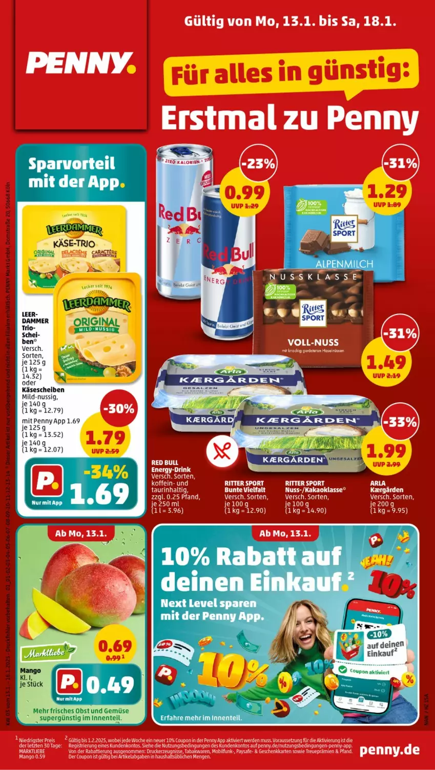 Aktueller Prospekt Penny - Prospekte - von 13.01 bis 18.01.2025 - strona 1 - produkty: ente, Käse, käsescheiben, nuss, obst, Obst und Gemüse, Ti, und gemüse