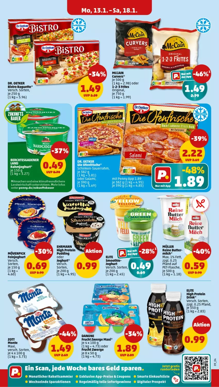 Aktueller Prospekt Penny - Prospekte - von 13.01 bis 18.01.2025 - strona 9 - produkty: auer, Bau, Bauer, beere, butter, coupon, coupons, danone, drink, ehrmann, eis, erdbeere, feinjoghurt, flasche, frucht, gin, joghur, joghurt, mac, milch, monte, mövenpick, Müller, pet-flasche, pudding, rahmjoghurt, reis, salami, Sauerrahm, schinken, smoothie, Ti, zott, Zott Monte