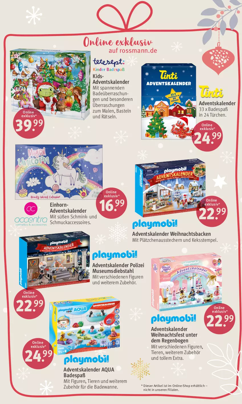 Aktueller Prospekt Rossmann - Prospekte - von 16.10 bis 27.10.2023 - strona 9 - produkty: ACC, accessoires, Adventskalender, aqua, Ausstecher, Bad, Badewanne, keks, Keksstempel, Lätzche, Plätzchenausstecher, Schmuck, Ti, Tiere, Wanne