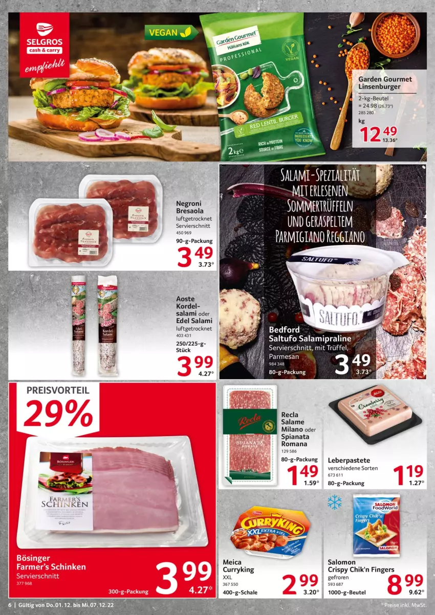 Aktueller Prospekt Selgros - Food - von 01.12 bis 07.12.2022 - strona 6 - produkty: beutel, Bresaola, burger, curry, eis, garden gourmet, linsen, meica, pastete, preisvorteil, reis, resa, salami, salomon, Ti, Trüffel