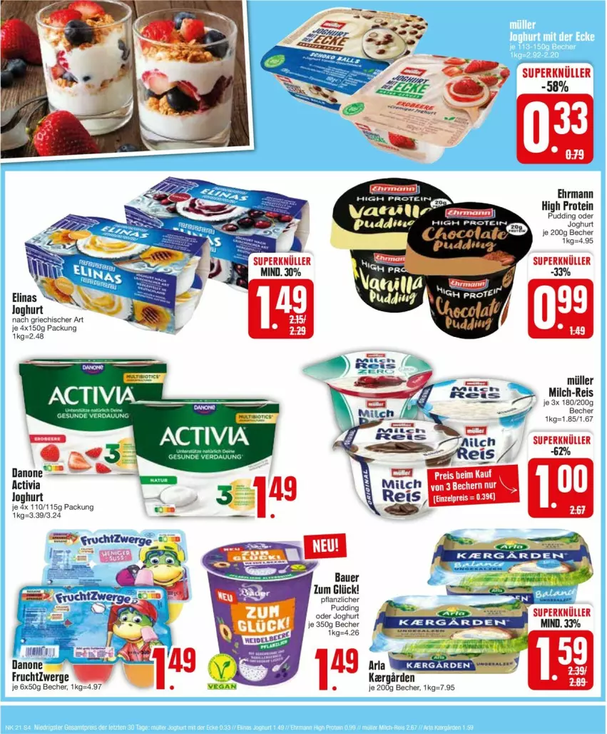 Aktueller Prospekt Edeka - Prospekte - von 20.05 bis 25.05.2024 - strona 4 - produkty: activia, Becher, danone, ehrmann, eis, elinas, frucht, fruchtzwerge, joghur, joghurt, joghurt nach, milch, Müller, pudding, reis, Ti