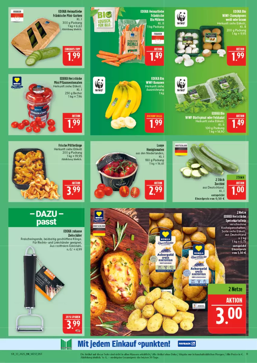 Aktueller Prospekt Marktkauf - Prospekt - von 10.08 bis 16.08.2025 - strona 11 - produkty: ackergold, Becher, deka, edelstahl, eis, gurke, gurken, honig, Honigtomaten, kartoffel, kartoffeln, mehl, mini-gurken, Pfifferlinge, pflaume, pflaumen, reis, speisekartoffeln, Ti, tomate, tomaten, ZTE, zucchini