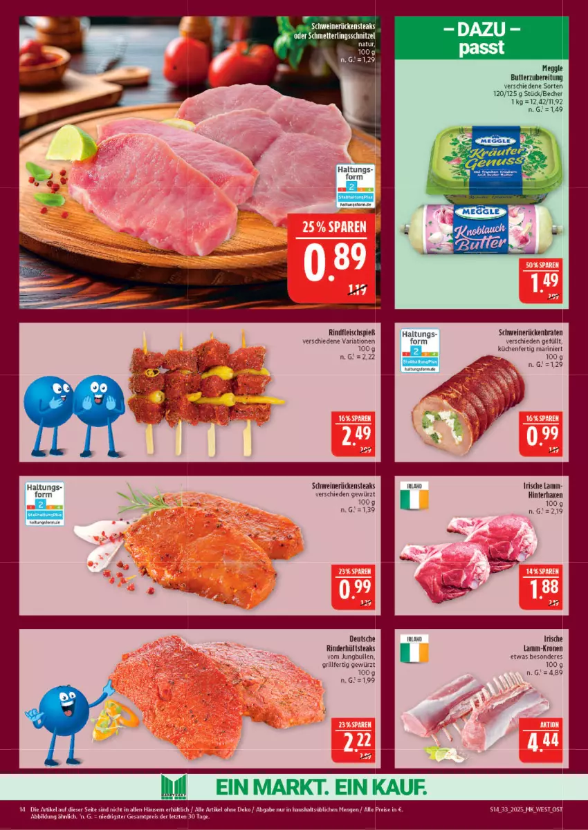 Aktueller Prospekt Marktkauf - Prospekt - von 10.08 bis 16.08.2025 - strona 14 - produkty: axe, Becher, braten, butter, eis, fleisch, gewürz, grill, Haxe, hüftsteak, hüftsteaks, jungbullen, krone, küche, Küchen, lamm, Mett, natur, reis, Ria, rind, rinder, rindfleisch, Rückenbraten, Rückensteak, rückensteaks, Schmetterling, schnitzel, schwein, schweine, schweinerücken, steak, steaks, Ti, wein, weine, ZTE