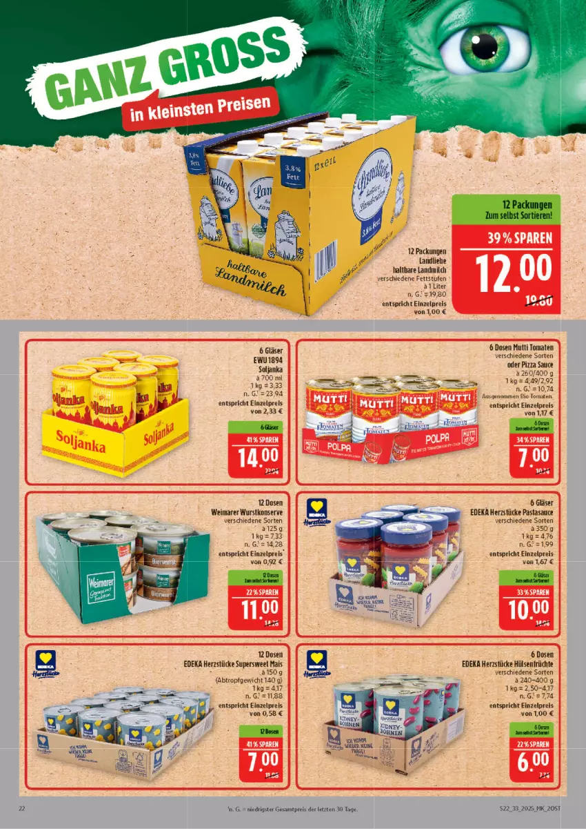 Aktueller Prospekt Marktkauf - Prospekt - von 10.08 bis 16.08.2025 - strona 22 - produkty: bio, deka, eis, früchte, Gläser, hülsenfrüchte, landmilch, mais, milch, Mutti, pasta, pizza, reis, sauce, senf, Ti, tomate, tomaten, ZTE