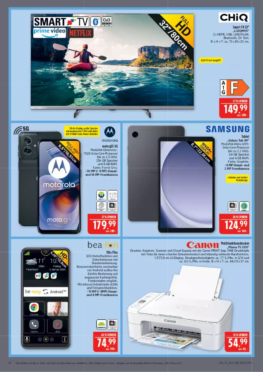 Aktueller Prospekt Marktkauf - Prospekt - von 10.08 bis 16.08.2025 - strona 36 - produkty: akku, auer, canon, drucker, eis, elle, ente, frontkamera, HDMI, kamera, LG, motorola, multifunktionsdrucker, qled, reis, Samsung, tablet, Ti, usb