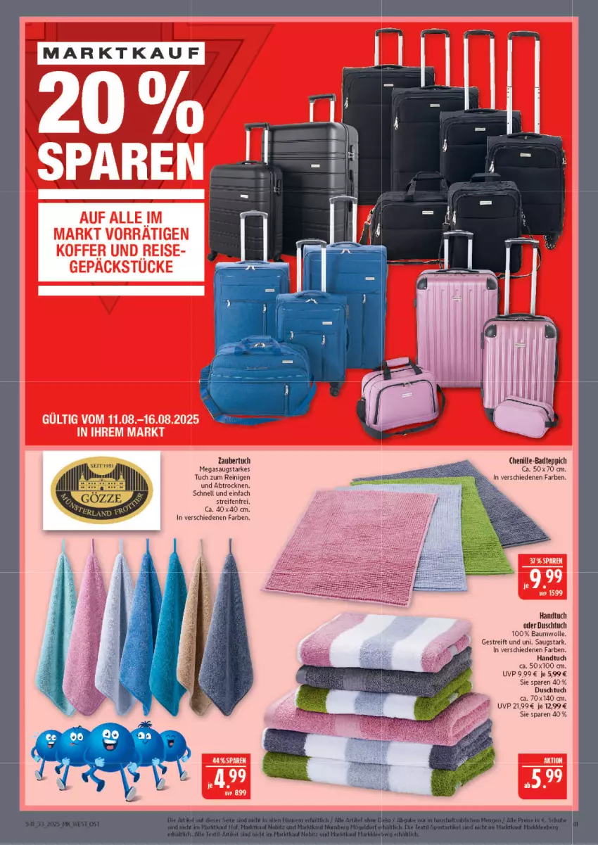 Aktueller Prospekt Marktkauf - Prospekt - von 10.08 bis 16.08.2025 - strona 41 - produkty: Bad, badteppich, Bau, baumwolle, duschtuch, eis, handtuch, koffer, Nobite, reifen, reis, teppich, Ti, tuc, wolle