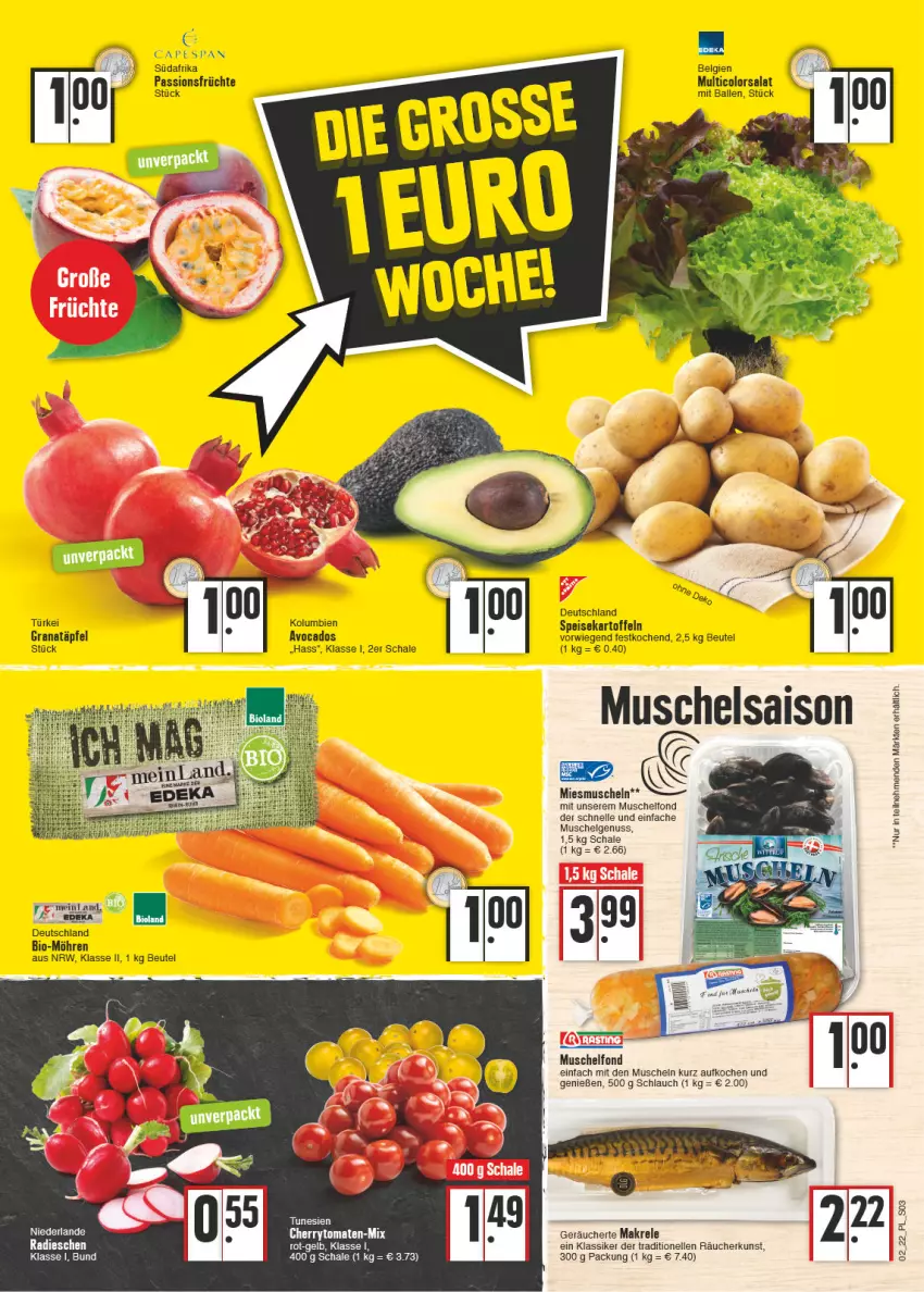 Aktueller Prospekt E Center - Angebote der Woche - von 10.01 bis 15.01.2022 - strona 3 - produkty: avocado, avocados, ball, beutel, bio, Cap, eis, elle, früchte, grana, Granatäpfel, kartoffel, kartoffeln, LG, Makrele, möhren, Muscheln, nuss, radieschen, Rana, rel, salat, Schal, Schale, schlauch, speisekartoffeln, Ti