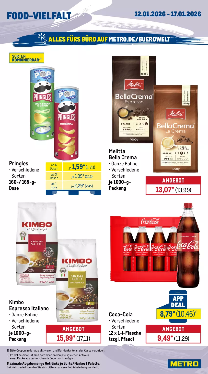 Aktueller Prospekt Metro - Wochen-Angebote - von 12.01 bis 17.01.2026 - strona 13 - produkty: angebot, Bau, bella crema, beutel, bohne, coca-cola, cola, coupon, De Cecco, ecco, eis, ente, espresso, flasche, getränk, getränke, haribo, italienische pasta, Kühne, melitta, Metro, Palette, pasta, pringles, rapso, rapsöl, reines rapsöl, reis, ring, schlemmertöpfchen, Ti, Töpfchen, trolli