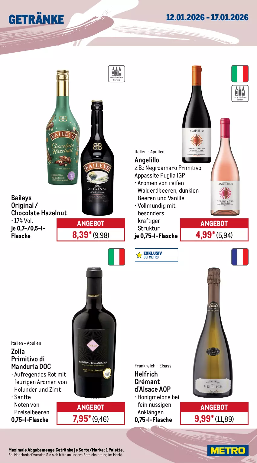 Aktueller Prospekt Metro - Wochen-Angebote - von 12.01 bis 17.01.2026 - strona 15 - produkty: amaro, angebot, baileys, beere, beeren, cola, eis, erdbeere, erdbeeren, flasche, getränk, getränke, gin, granini, Havana Club, heineken, holunder, honig, honigmelone, mango, melone, nuss, Palette, primitivo, reifen, reis, Ria, sac, saft, Spaten, Ti, tiefpreis, vanille