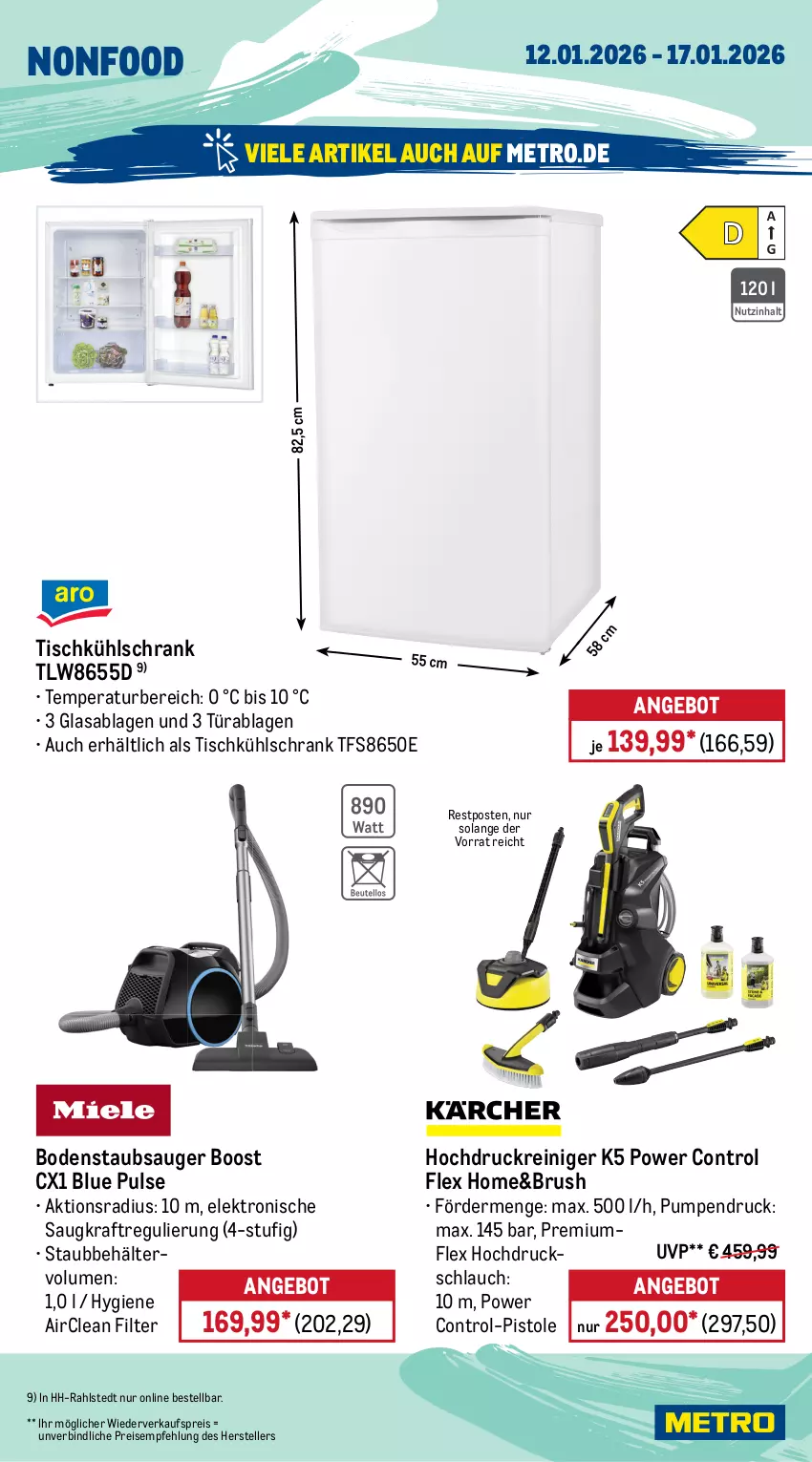 Aktueller Prospekt Metro - Wochen-Angebote - von 12.01 bis 17.01.2026 - strona 19 - produkty: angebot, auto, Behälter, bodenstaubsauger, eis, Elektro, elle, flasche, geschirr, geschirrspülmittel, hochdruckreiniger, HP, kraft, kühlschrank, Metro, persil, reiniger, Reinigung, reis, schlauch, Schrank, somat, spülmittel, staubsauger, teller, Ti, tisch, vollwaschmittel, waschmittel
