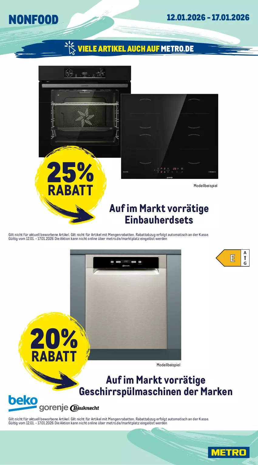 Aktueller Prospekt Metro - Wochen-Angebote - von 12.01 bis 17.01.2026 - strona 20 - produkty: angebot, auto, Bau, brot, dell, edelstahl, einbauherd, einbauherdset, eis, elle, erde, geschirr, herdset, KitchenAid, küche, Küchen, küchenmaschine, lebensmittel, LG, Metro, Mode, nudel, reis, Ria, Rührschüssel, schüssel, sonderposten, Spritzschutz, spülmaschinen, teller, Ti, tisch, Vakuumierer
