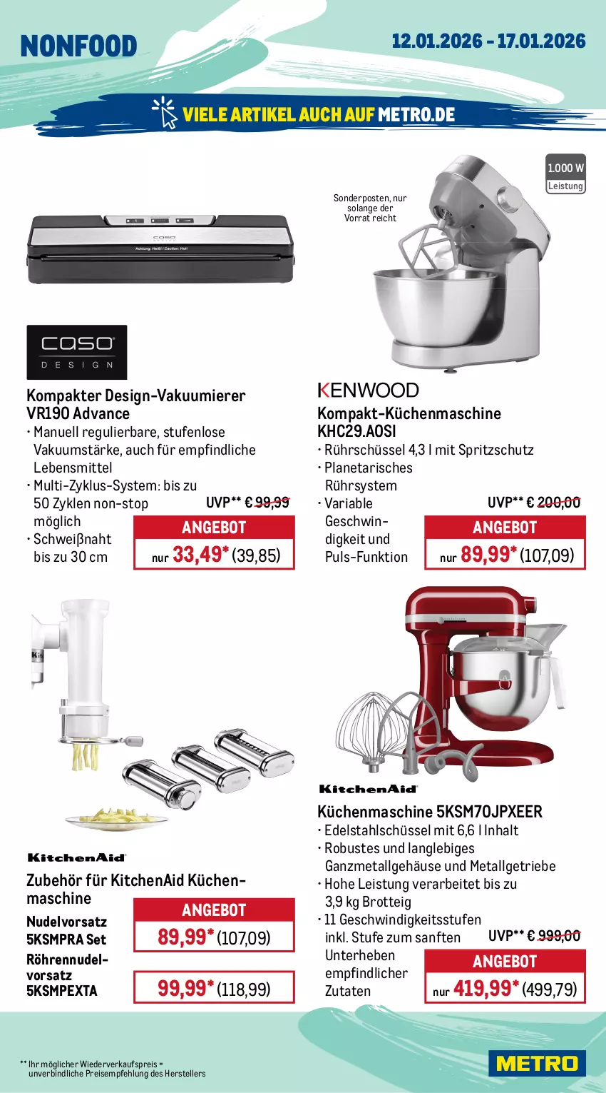 Aktueller Prospekt Metro - Wochen-Angebote - von 12.01 bis 17.01.2026 - strona 21 - produkty: angebot, auto, Bau, brot, dell, edelstahl, einbauherd, einbauherdset, eis, elle, erde, geschirr, herdset, KitchenAid, küche, Küchen, küchenmaschine, lebensmittel, LG, Metro, Mode, nudel, reis, Ria, Rührschüssel, schüssel, sonderposten, Spritzschutz, spülmaschinen, teller, Ti, tisch, Vakuumierer