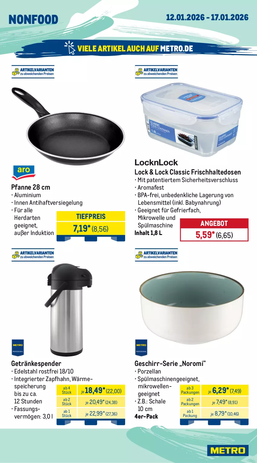 Aktueller Prospekt Metro - Wochen-Angebote - von 12.01 bis 17.01.2026 - strona 23 - produkty: angebot, auer, auto, Babynahrung, edelstahl, eis, elle, frischhaltedosen, fritteuse, garraum, gefrierfach, geschirr, getränk, getränke, getränkespender, grill, Heißluftfritteuse, herdarten, kaffee, kaffeemaschine, kaffeevollautomat, lebensmittel, Metro, mikrowelle, milch, pfanne, reis, Schal, Schale, Spezi, spülmaschinen, tasse, teller, Ti, tiefpreis, timer